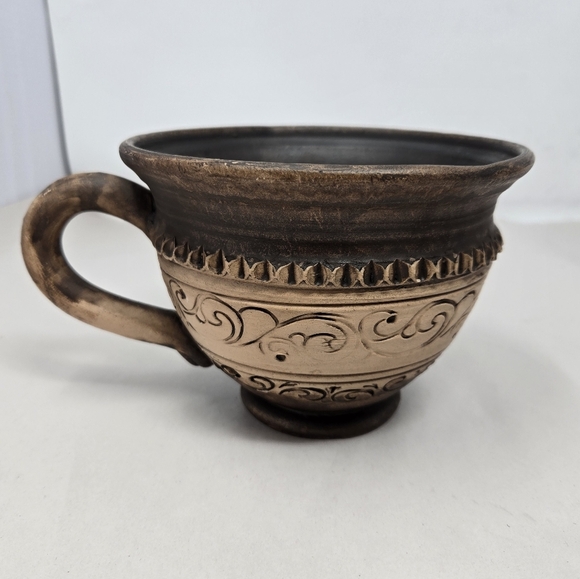 Keramika Ceramic Pottery Oversized Cup Light to Dark Browns Handmade Rustic - Picture 3 of 10